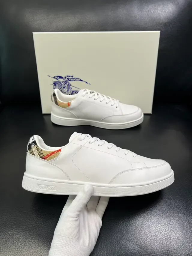 Burberry White Multicolor Leather House Check Heel Tab Lifestyle Sneakers 1