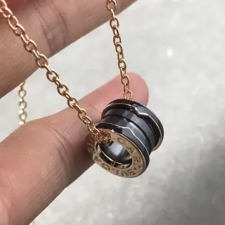 Bvlgari B.zero1 Black Ceramic and Gold Interlocking Ring Necklace