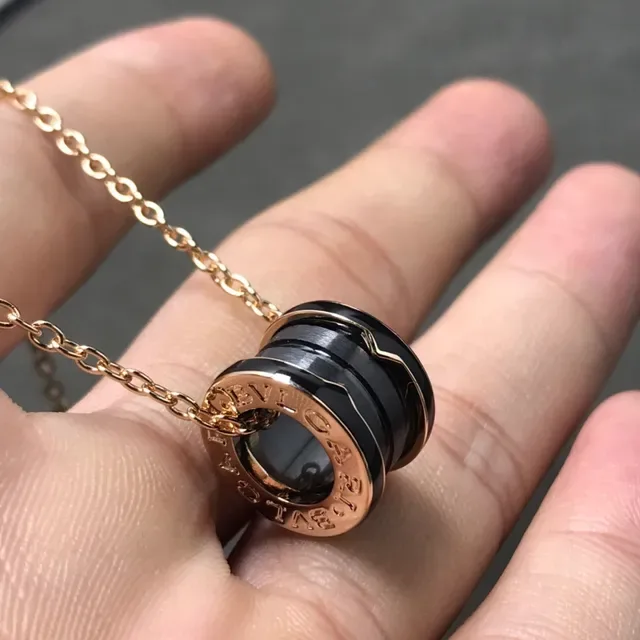 Bvlgari B.zero1 Black Ceramic and Gold Interlocking Ring Necklace 2