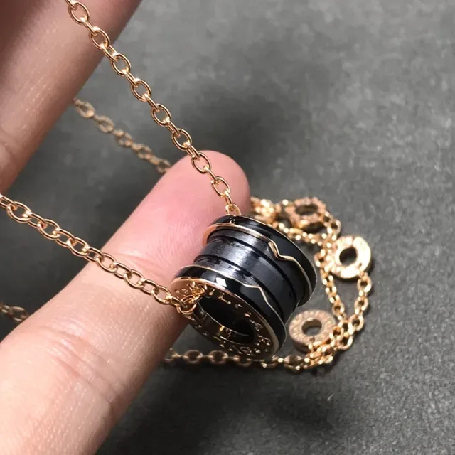 Bvlgari B.zero1 Black Ceramic and Gold Interlocking Ring Necklace 3