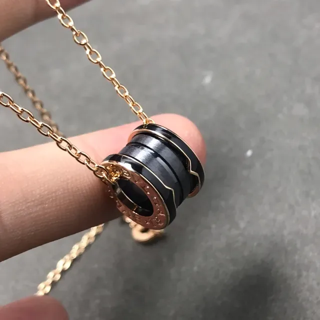 Bvlgari B.zero1 Black Ceramic and Gold Interlocking Ring Necklace 4