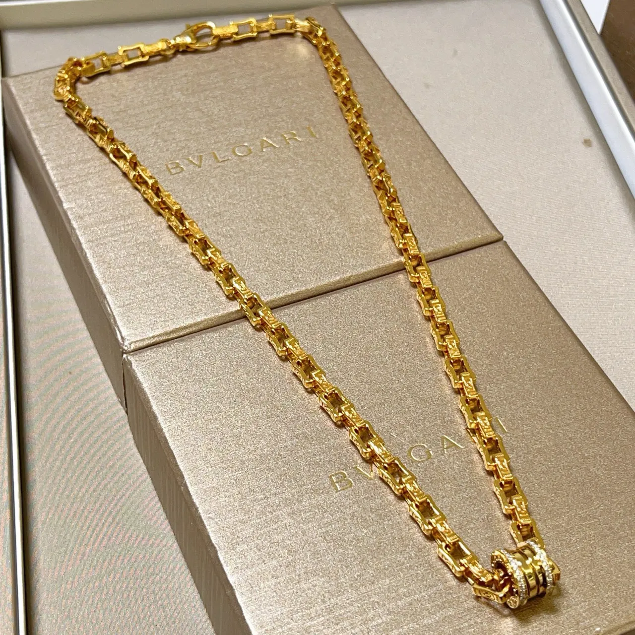 Bvlgari B.zero1 Chaîne or argent maillons clé grecque gravée collier 7