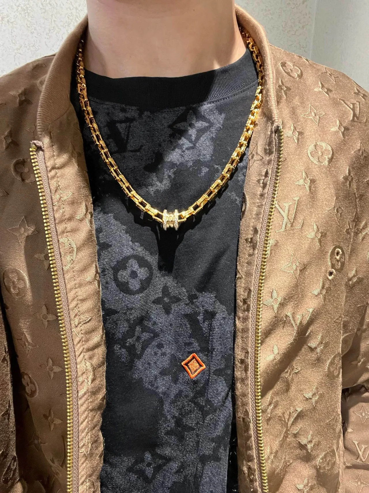 Bvlgari B.zero1 Chaîne or argent maillons clé grecque gravée collier 8