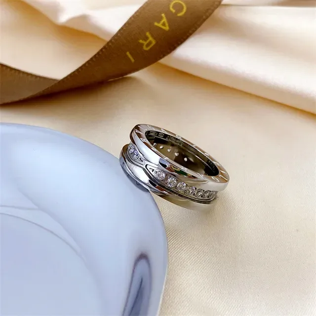 Bvlgari B.zero1 Gold Silver Engraved Logo Band Pavé-Set Stones Ring 4