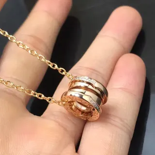 Bvlgari B.zero1 Rose Gold Pavé Diamond Interlocking Rings Necklace