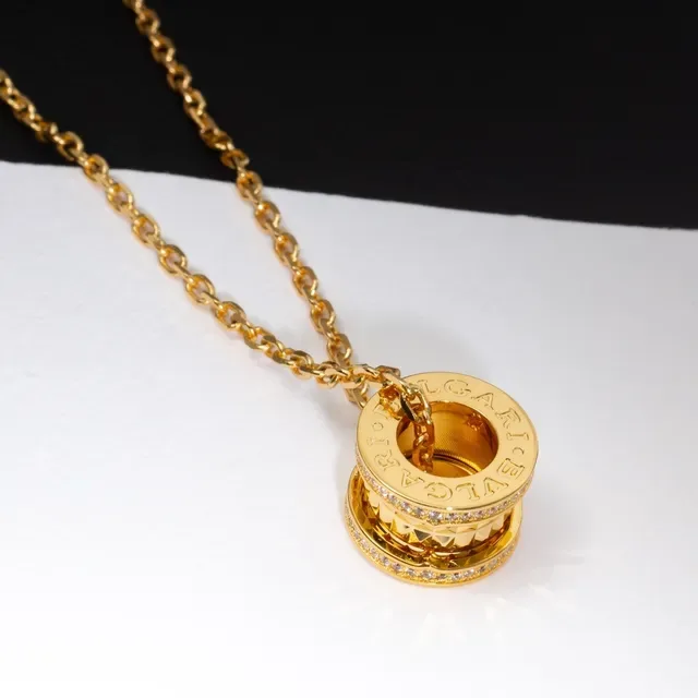 Bvlgari B.zero1 Rotating Triple-Ring Gold and Pavé Necklace 5