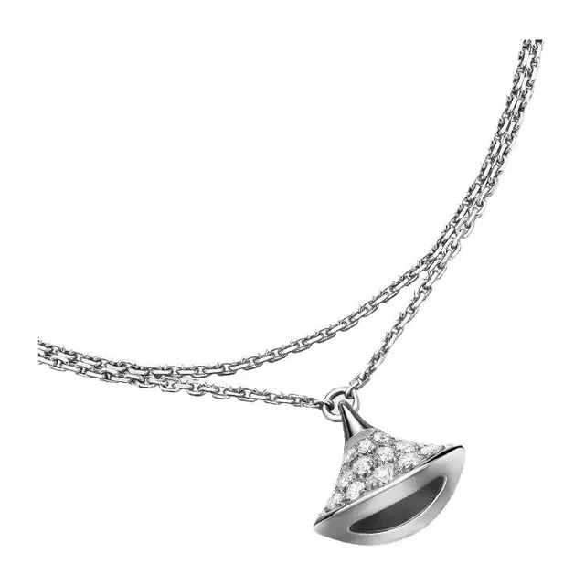 Bvlgari Divas’ Dream Gold Silver Delicate Chain Pavé-Set Fan Pendant Necklace 7