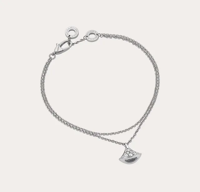 Bvlgari Divas’ Dream Gold Silver Delicate Chain Pavé-Set Fan Pendant Necklace 9