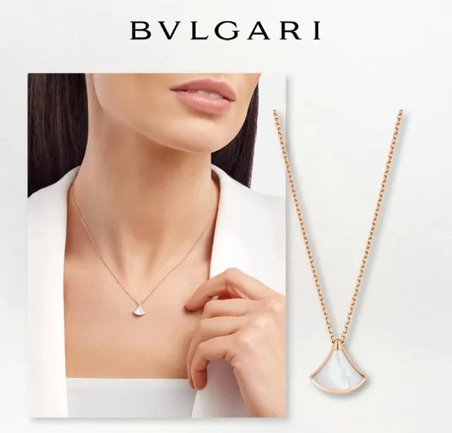 Bvlgari Divas’ Dream 黄金白色链条扇形吊坠项链 9