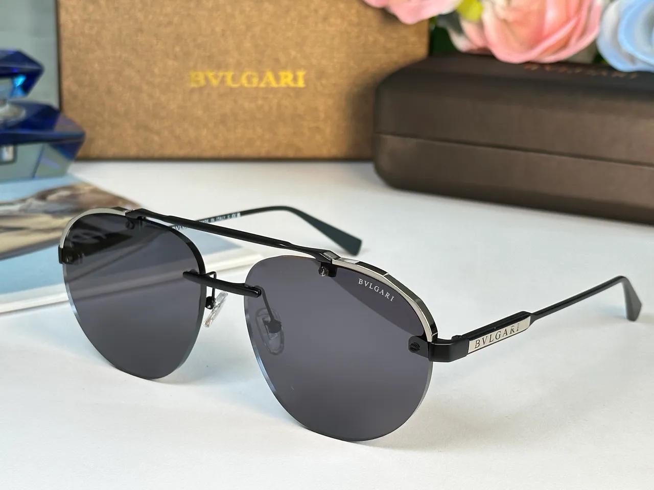 Bvlgari Octo Finissimo Black Silver Aviator-Style Shield-Shaped Lenses Sunglasses 3