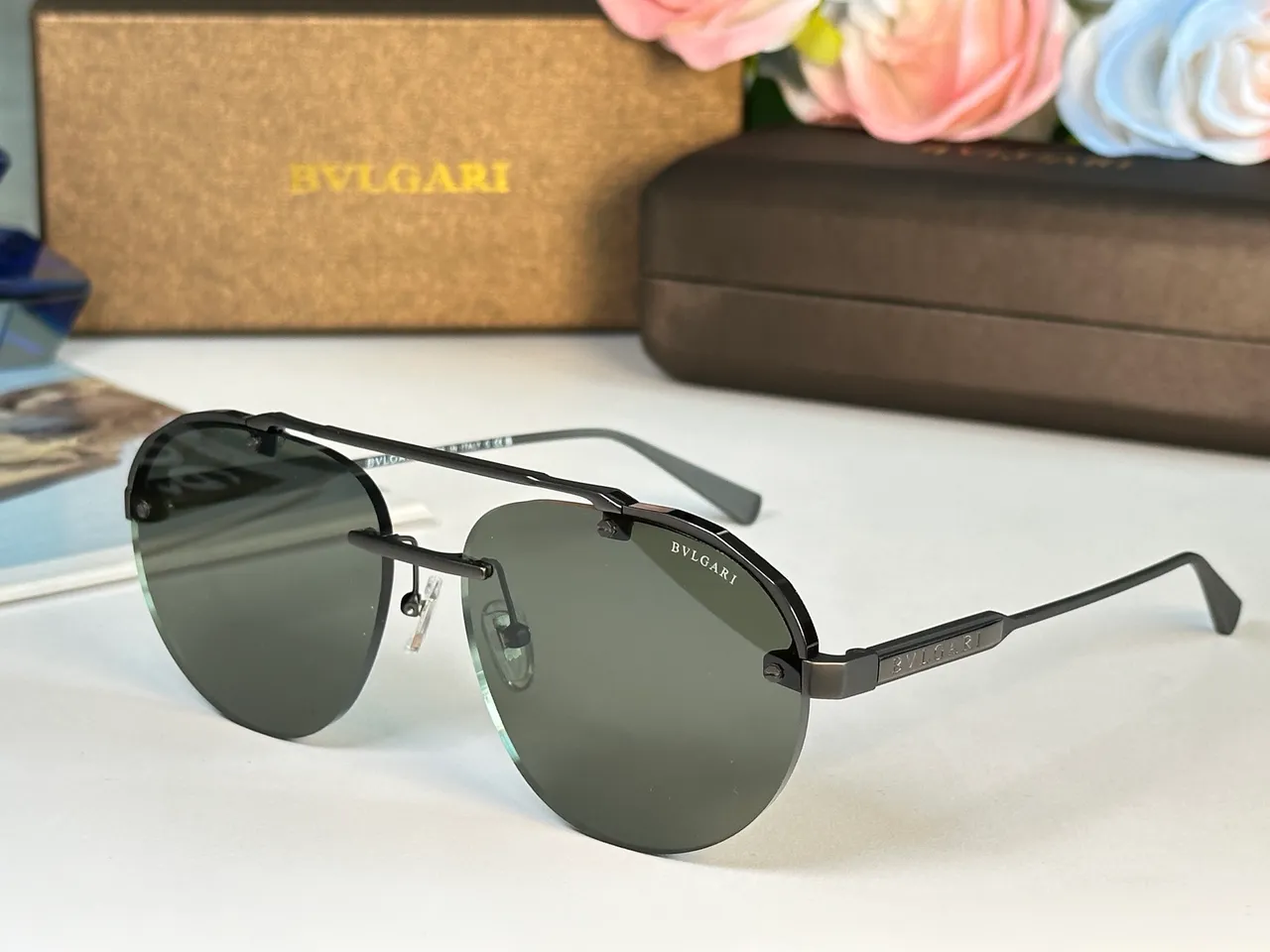 Bvlgari Octo Finissimo Black Silver Aviator-Style Shield-Shaped Lenses Sunglasses 6