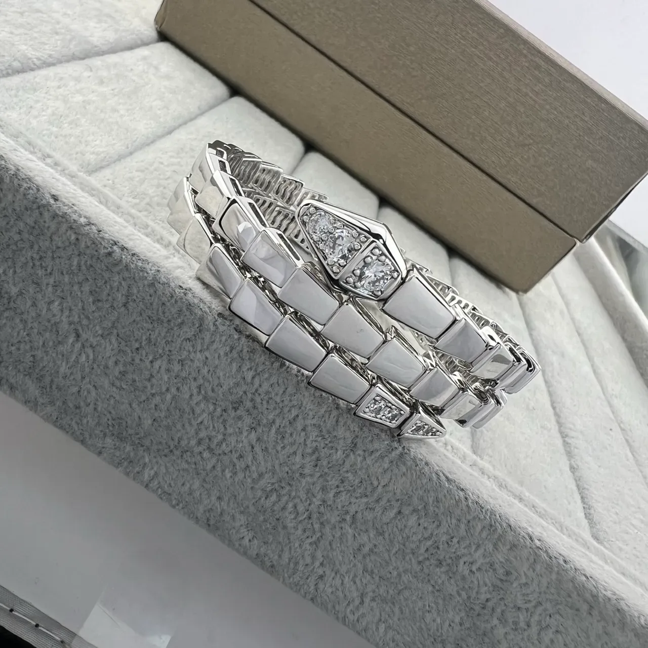 Bvlgari Serpenti Silver Gold Coiled Serpent Articulated Scale Links Bracelet 3