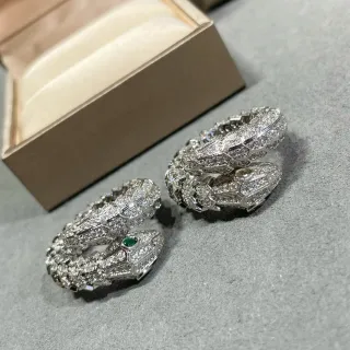 Bvlgari Serpenti चांदी हरी लिपटी सांप छहकोणीय स्केल मोटिफ अंगूठी