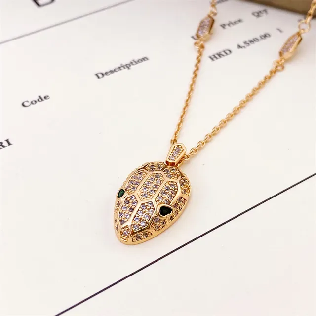 Bvlgari Serpenti 蛇头 Pavé 水晶 金色 项链 4