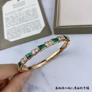 Bvlgari Serpenti Viper Malachite and Diamond Gold-Tone Hinged Bracelet