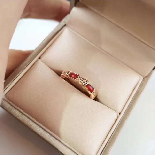 Bvlgari Serpenti Viper Red Enamel and Pavé Crystal Ring 7
