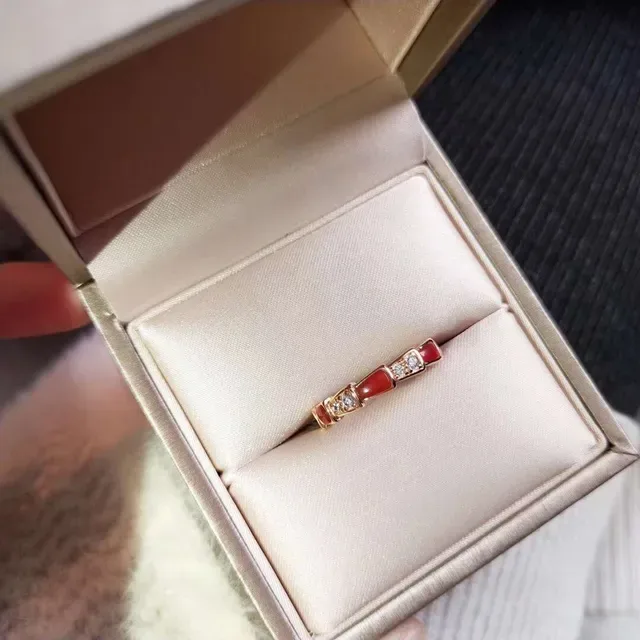 Bvlgari Serpenti Viper Red Enamel and Pavé Crystal Ring 9