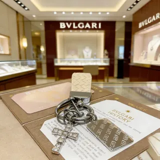 Bvlgari Silver Beige Metal Crystal-Embellished Cross Jewelry
