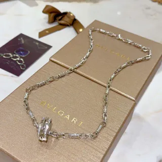 Bvlgari فضة ذهب Pavé-Set الماس سلسلة إبزيم مزدوج حلقات دوار قلادة