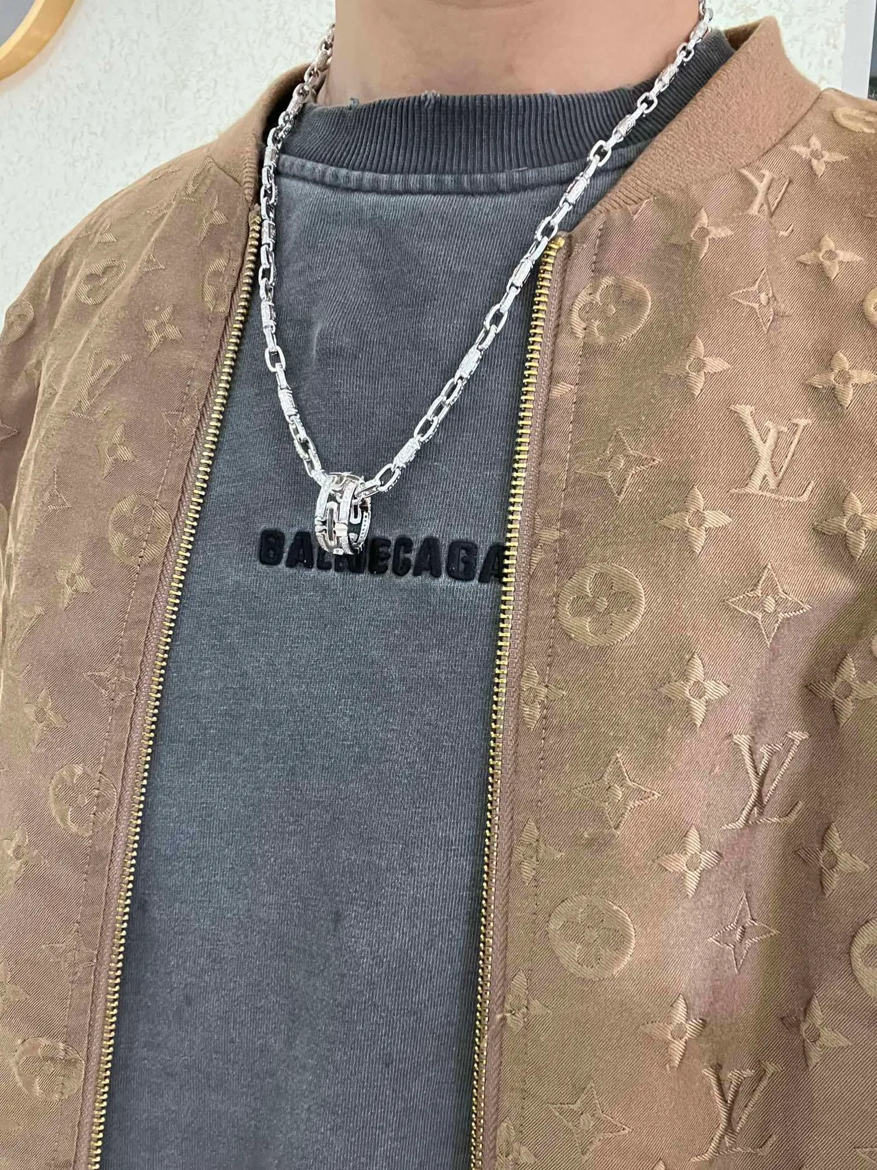 Bvlgari فضة ذهب Pavé-Set الماس سلسلة إبزيم مزدوج حلقات دوار قلادة 7