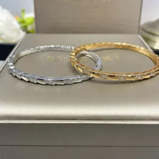 Bvlgari रजत सोने का विभाजित बांस लिंक पवेज सेट ब्रेसलेट