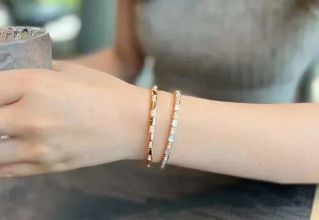 Bvlgari 银金色分段竹节链 Pavé 镶嵌手链 6