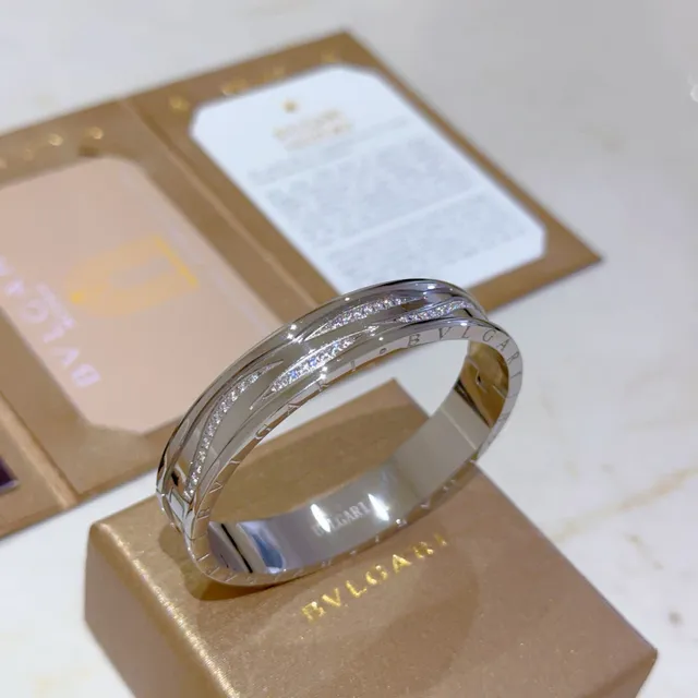 Bvlgari Silver Transparent Double-Band Twisted Wave Motif Bracelet 7