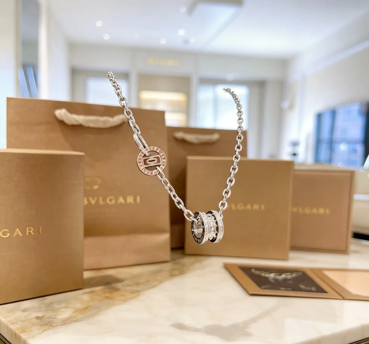 Bvlgari Silver White Chunky Curb Chain Pavé-Set Diamond Bands Necklace 2