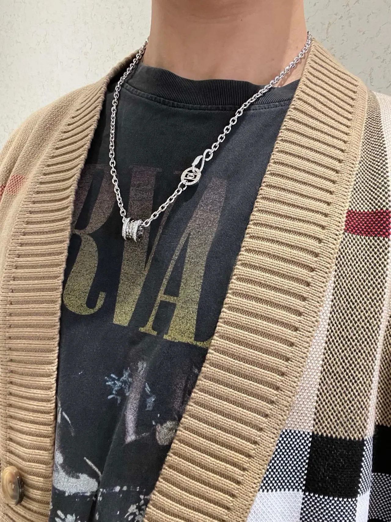 Bvlgari Silver White Chunky Curb Chain Pavé-Set Diamond Bands Necklace 7