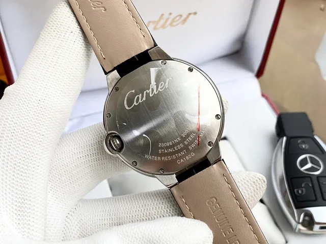 Cartier Ballon Bleu Silver Black Cushion-Shaped Case Blue Sapphire Cabochon Crown Mechanical Watch 3