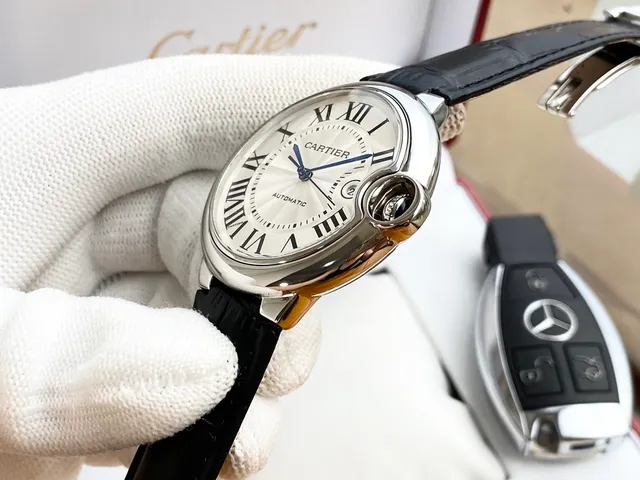 Cartier Ballon Bleu Silver Black Cushion-Shaped Case Blue Sapphire Cabochon Crown Mechanical Watch 4