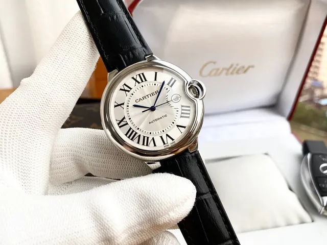 Cartier Ballon Bleu Silver Black Cushion-Shaped Case Blue Sapphire Cabochon Crown Mechanical Watch 6