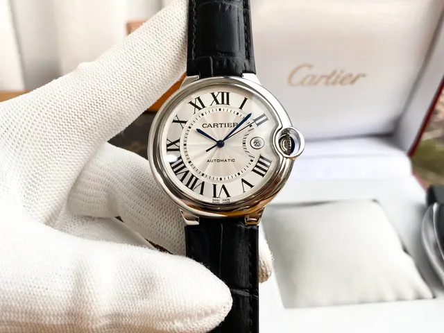 Cartier Ballon Bleu Silver Black Cushion-Shaped Case Blue Sapphire Cabochon Crown Mechanical Watch 7