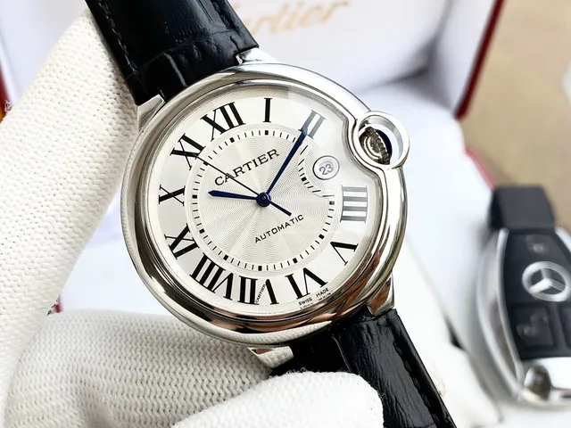Cartier Ballon Bleu Silver Black Cushion-Shaped Case Blue Sapphire Cabochon Crown Mechanical Watch 8