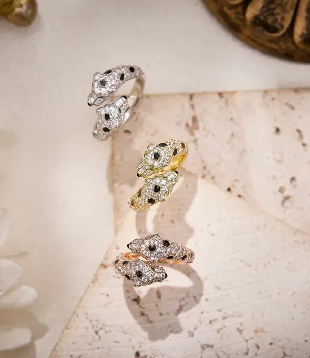 Cartier Panthère Double Panther Head Pavé Diamond Onyx Emerald Ring 7