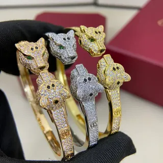 Cartier Panthère ذهب و فضة Pavé-Set رأس النمر سوار