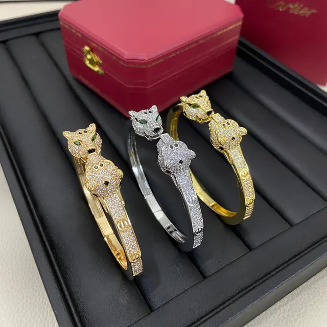 Cartier Panthère 黄金银 Pavé-Set 豹头图案手链 2