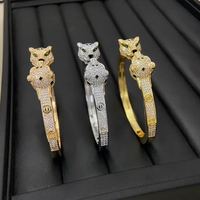 Cartier Panthère 黄金银 Pavé-Set 豹头图案手链 3