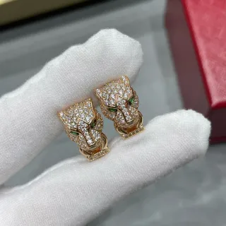 Cartier Panthère Panther Head Pavé Crystal and Emerald Earrings