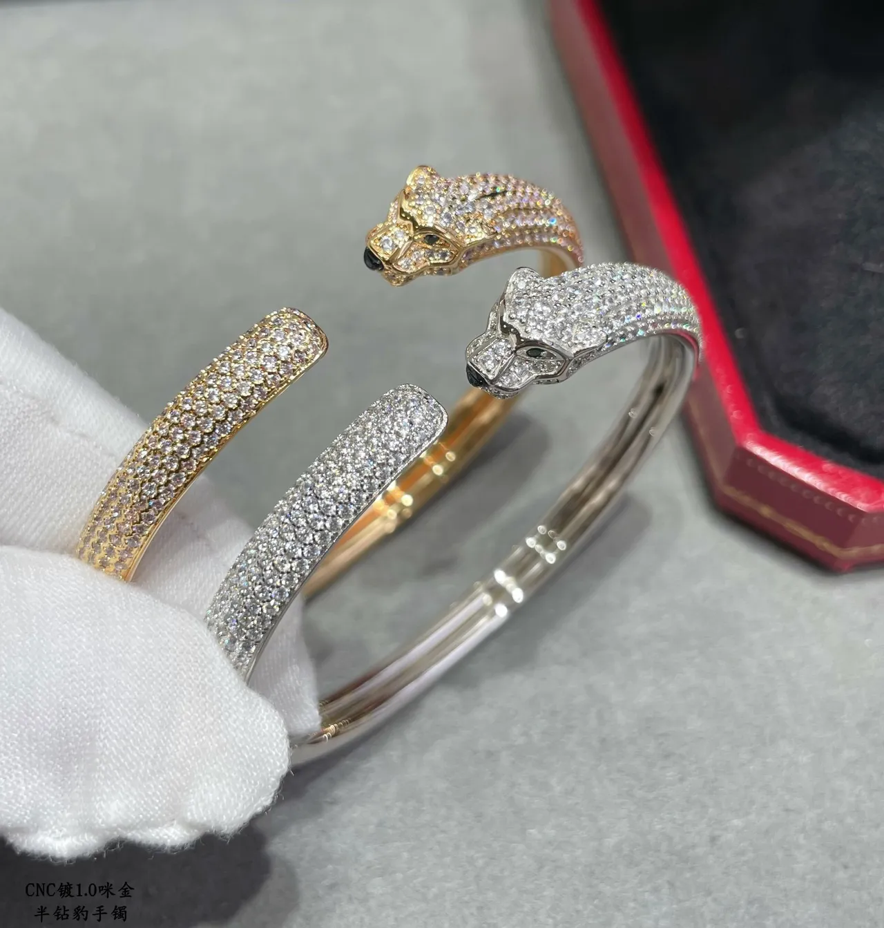 Cartier Panthère Pavé Panther Head Open Bangle Bracelets 2