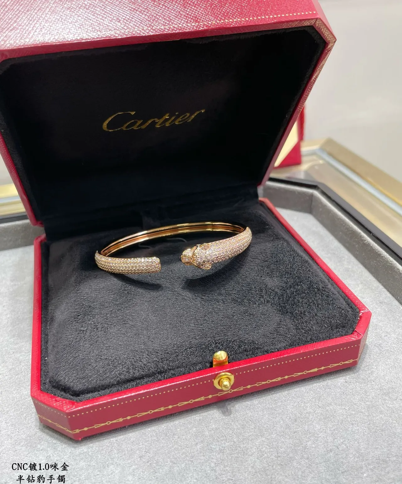 Cartier Panthère Pavé Panther Head Open Bangle Bracelets 4