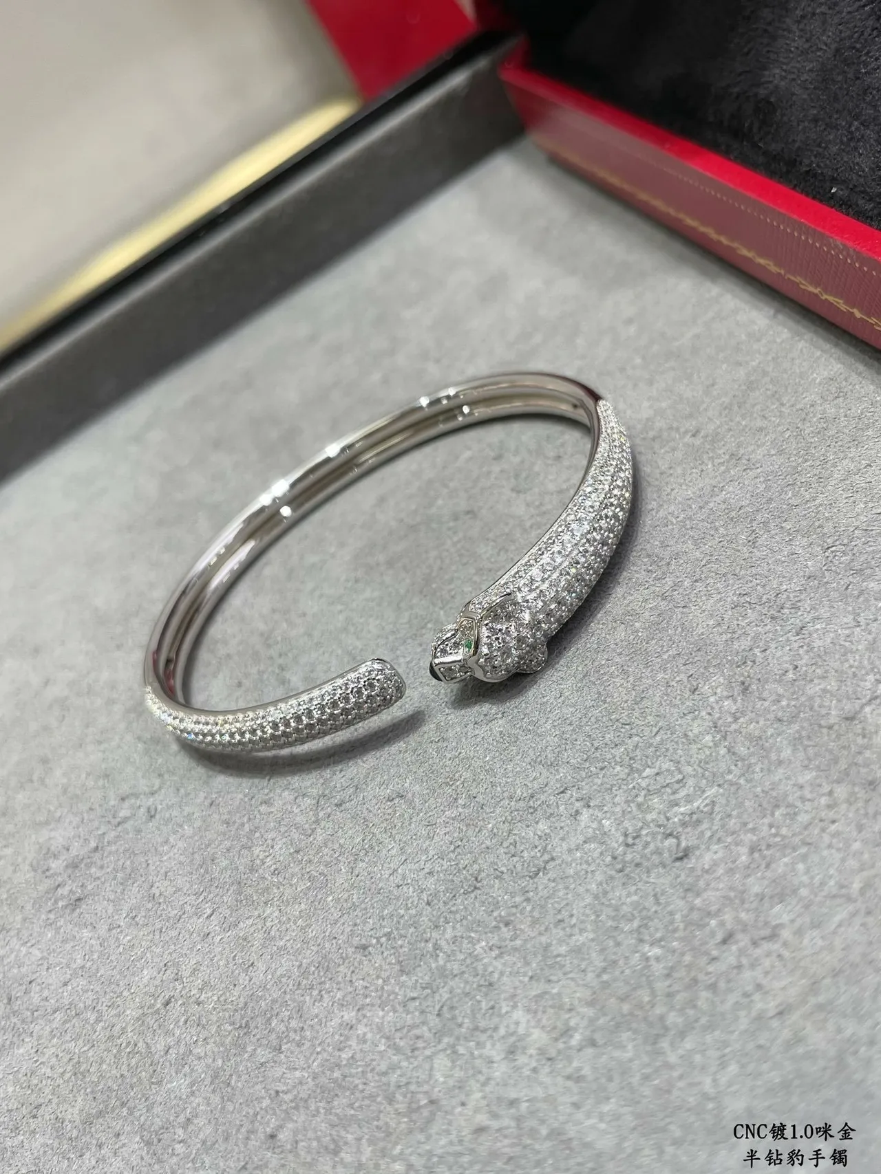 Cartier Panthère Pavé Panther Head Open Bangle Bracelets 7