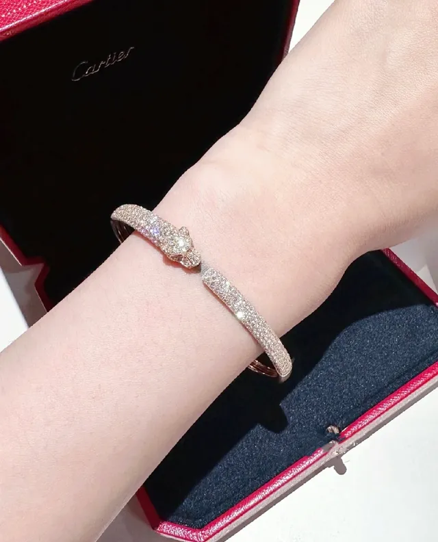 Cartier Panthère Pavé Panther Head Open Bangle Bracelets 9