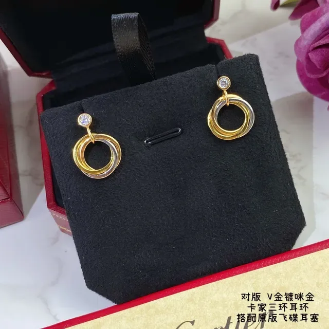 Cartier Trinity Gold Silver Triple Interlocking Hoops Single Stone Stud Earrings 2