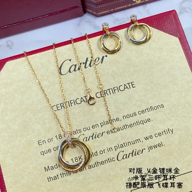 Cartier Trinity Gold Silver Triple Interlocking Hoops Single Stone Stud Earrings 6