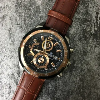 Casio Edifice Chronographe Cadran Noir Bracelet Cuir Marron Montre Quartz