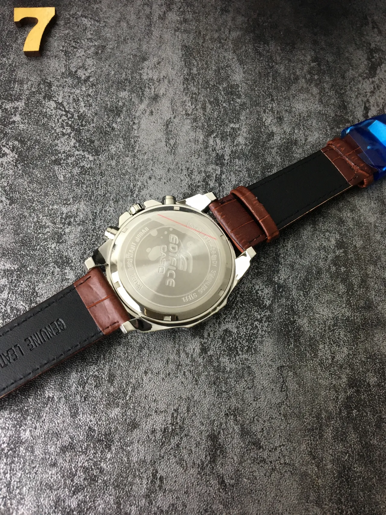 Casio Edifice Chronograph Black Dial Brown Leather Strap Quartz Watch 4