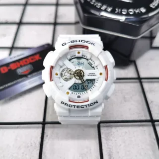 Casio G-Shock Blanc Rouge Hybride Analogique-Digital Détail Engrenages Exposés Montre
