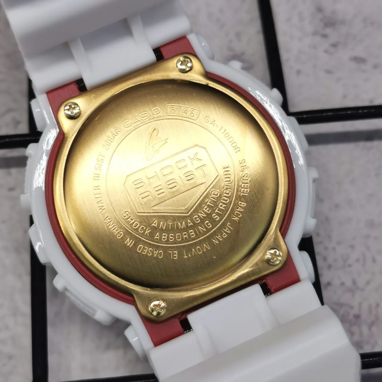 Casio G-Shock White Red Analog-Digital Hybrid Exposed Gear Detail Watch 4