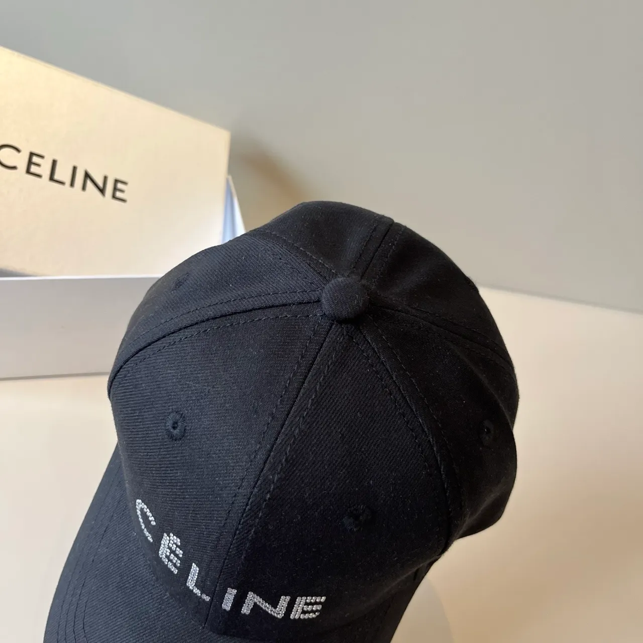 Celine Logo de Cristal Negro Gorra de Béisbol 7